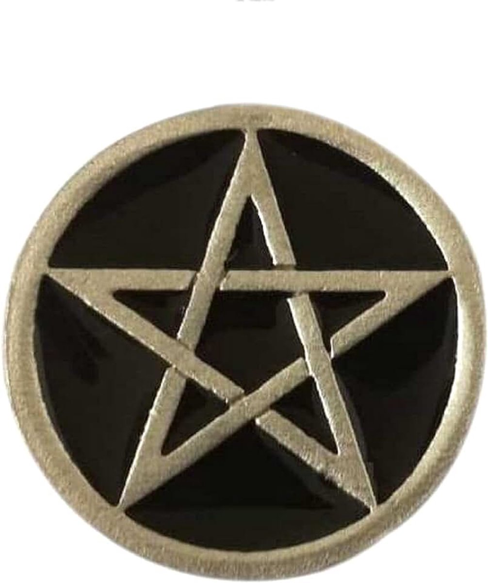 Pin collectie button - Wicca Pentagram verzilverd - Ster zwarte bescherming Talisman - Symbool van de vijf elementen - handgemaakte sieraden - Diameter 2,6 cm