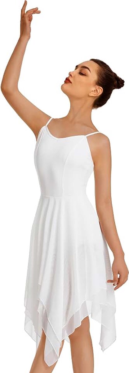 Moderne Lyrische Jurk Camisole Danskostuum Ballet Asymmetrische High-Low Mesh Rok Mouwloos Turnpakje Gymnastiek Dancewear