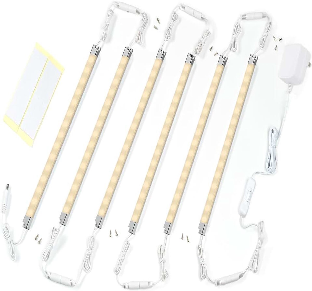 6x Uitbreidbare LED Lichtleisten 30cm – Vitrineverlichting & Keuken Onderkastverlichting Set met EU-Steker, Warm Wit Licht 3000K, Eenvoudige Montage & Energiezuinig (Uitbreidbaar Design)