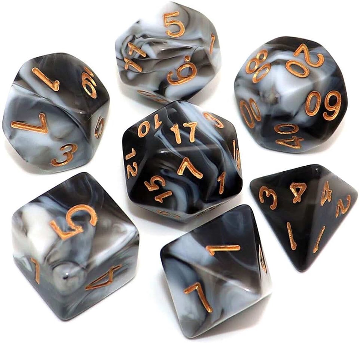 Dobbelstenen zwart wit polyhedraal dobbelstenen set voor kerkers en draken MTG RPG D&D D20 D12 D10 D8 D6 D4