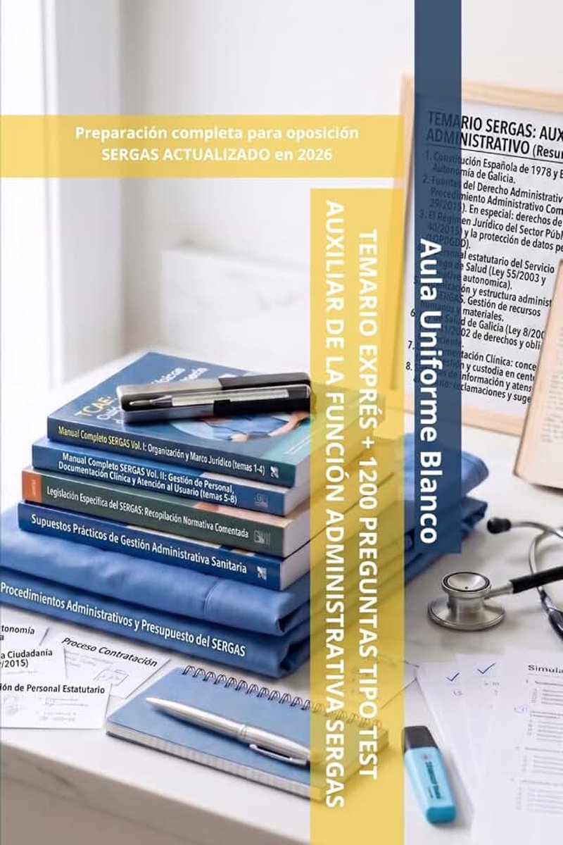 + 1200 PREGUNTAS TIPO TEST AUXILIAR DE LA FUNCIÓN ADMINISTRATIVA SERGAS: Preparación completa para oposición SERGAS ACTUALIZADO en 2026