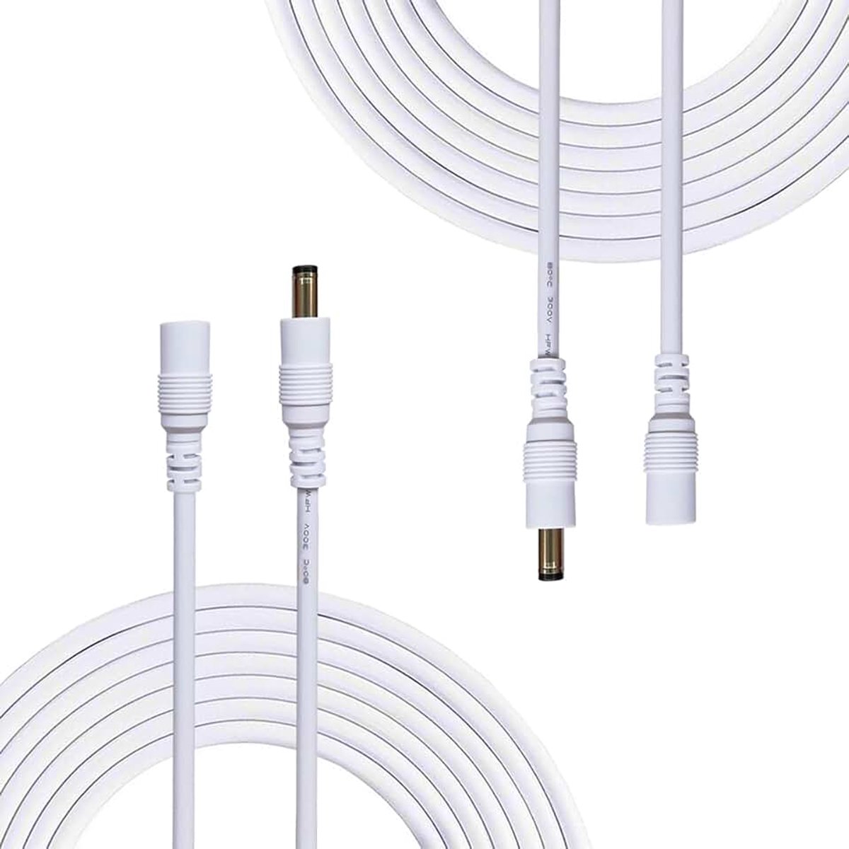 Verlengkabel, 1 m, 5,5 mm x 2,1 mm aansluitkabel, gelijkstroom, connectorkabel, mannelijk naar vrouwelijk, connector voor voeding, led, CCTV-camera, power - wit
