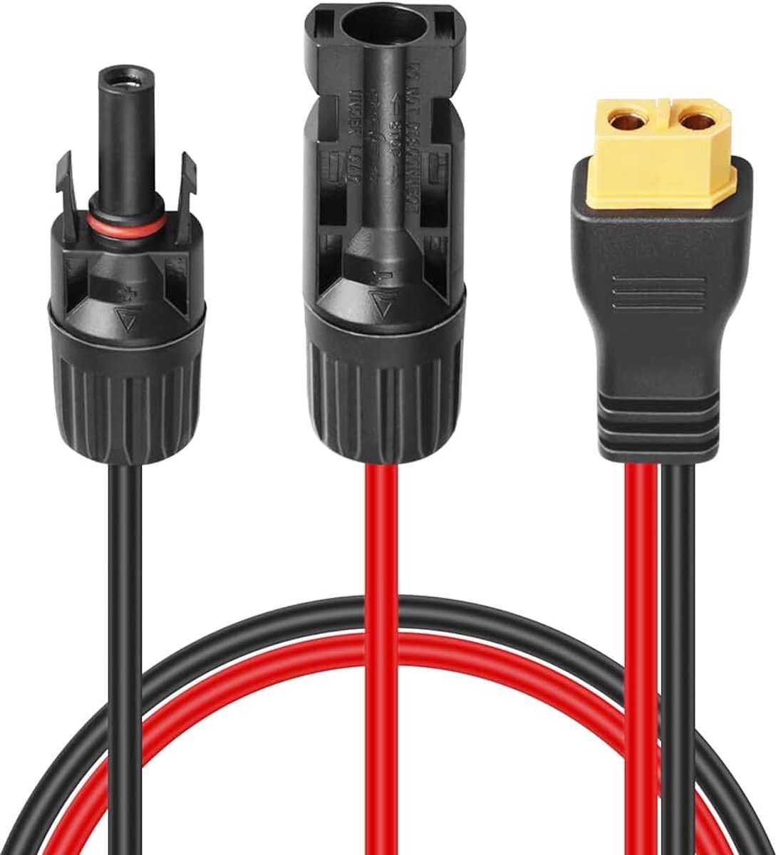 Solarkabel met XT60 vrouwelijke stekker, zonnestekker naar XT60-stekker, zonnepaneel, adapterkabel, 12AWG zonne-oplaadkabel voor Anker 757 Powerhouse en Ecoflow draagbare powerstations, zonnepaneel