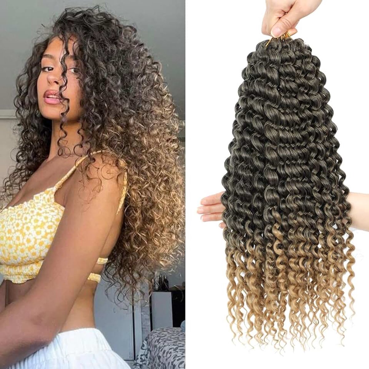 8 verpakkingen GoGo Curl Gehaakt Haar 55,9 cm Lange Golf Krullende Gehaakte Haar voor Vrouwen Passie Wendingen Gehaakt Haar Krullende Water Golf Diepe Wendingen Gehaakte Vlechten Synthetisch