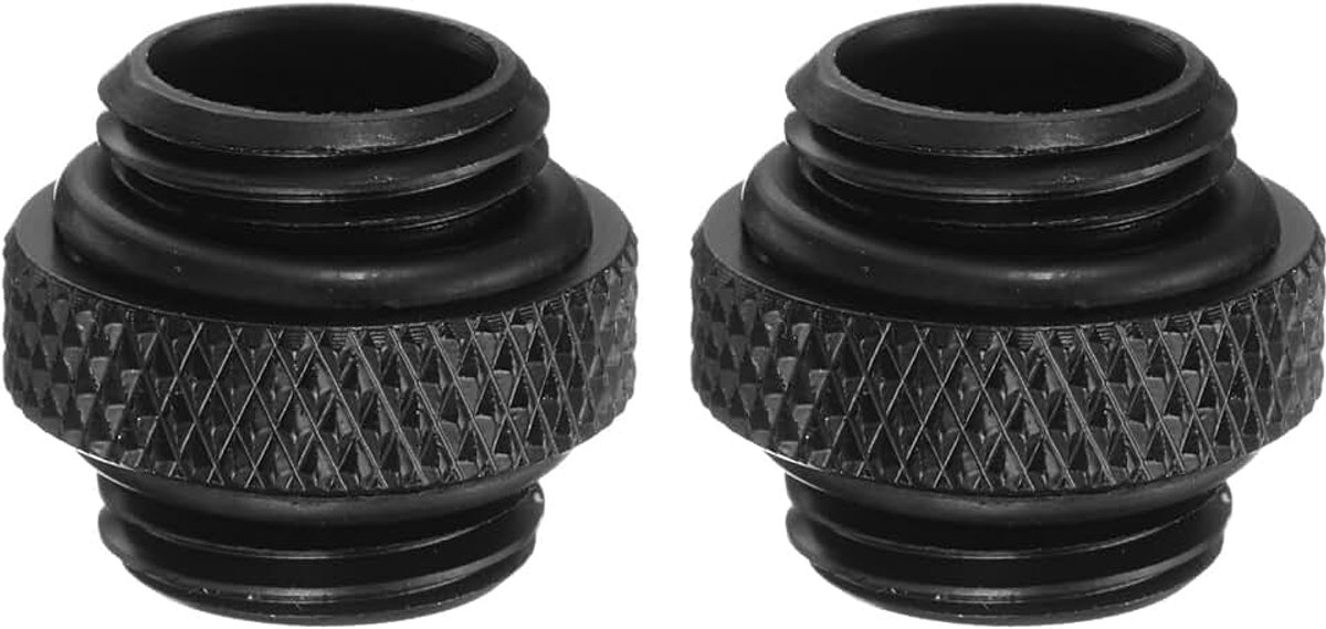 2 stuks waterkoelingsadapter G1/4" schroefdraad mannelijk naar mannelijk mini verlengfittingen koper watergekoelde drukfittingen met O-ring voor computer pc waterkoelsysteem, zwart