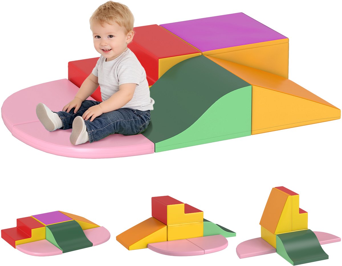 HOMCOM-Kids Soft Play Sets-150x100x24cm-EPE-Roze, geel, oranje, rood, paars en groen