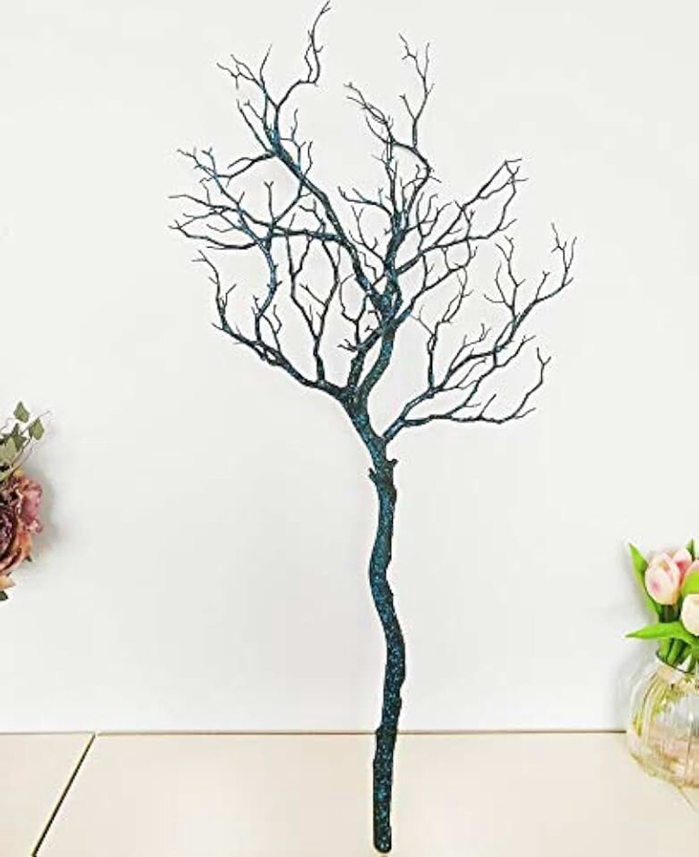 Palmboom 1 STKS Kunstmatige Zwart Wit Boomtakken Plastic Koraal Kunstbloemen voor Thuis Bruiloft Decoratieve Gedroogde Boomtakken H90CM Nep Planten (Kleur: Blauw)