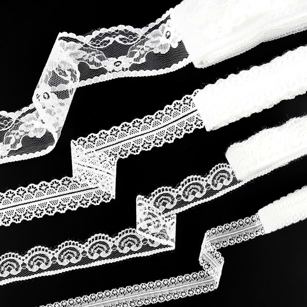 40 meter wit kanten lint (1,8/2,3/3,0/4,6 cm), vintage kanten rand, satijnen lint met delicate print voor naaien, geschenkverpakkingen en decoratie