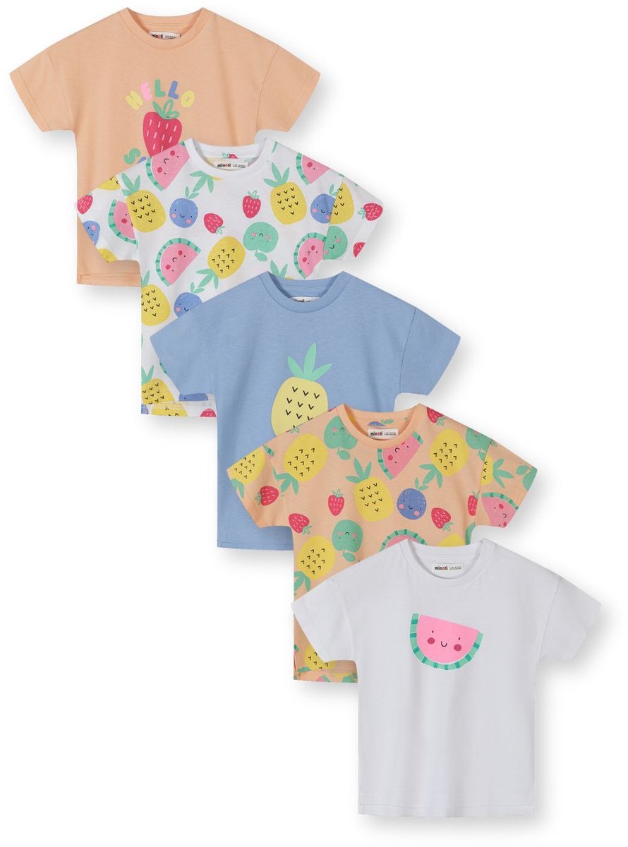 Minoti T-shirt meisjes 5-pack fruitprint - 100% katoen - roze