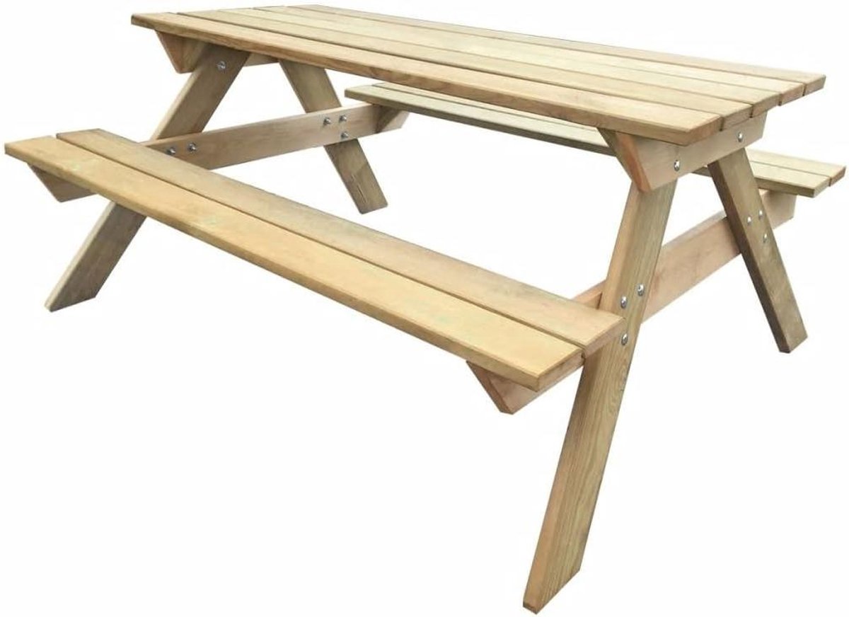 Picknicktafel Hout - Buitenmeubel Tuinmeubel - Gezellig Buiten Zitten - Rotbestendig Geïmpregneerd - 150 x 135 x 71.5 cm - Groen