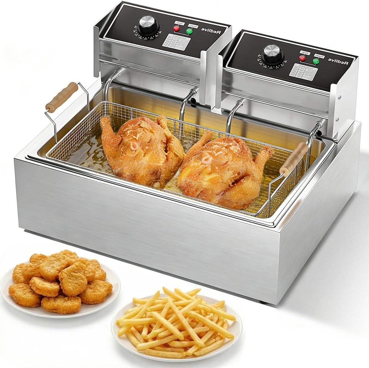 Elektrische Friteuse - Grote Frituurpan - Thuis Frituren - Dubbel Verwarmingselement - 12 Liter Capaciteit - Zilverkleurig