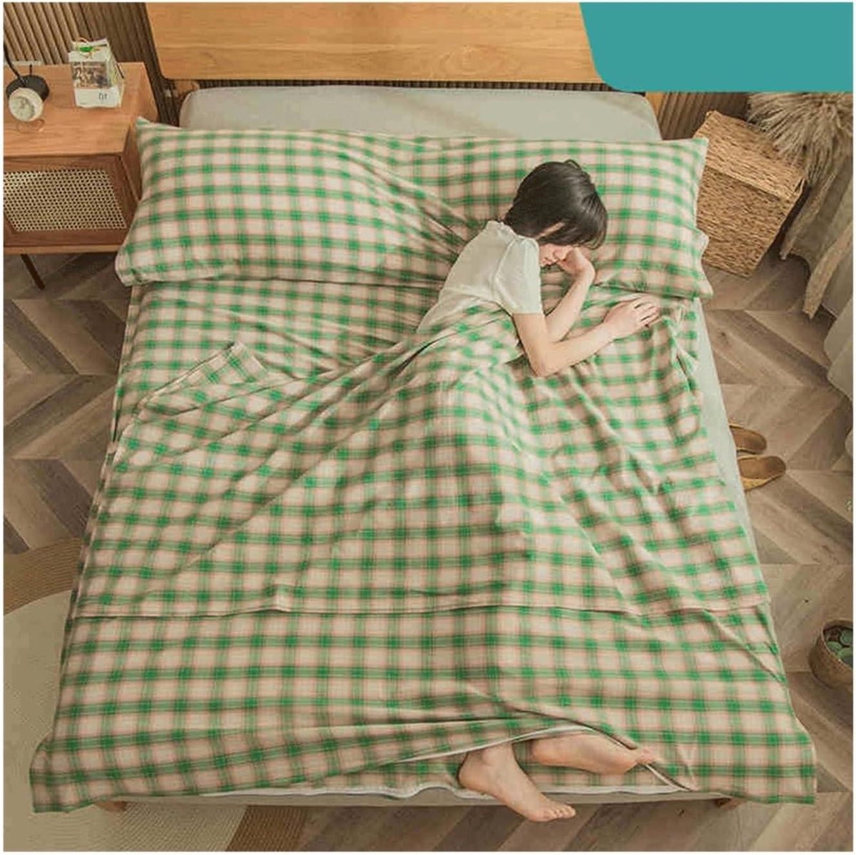 Plaid Slaapzak Voering - Reislaken Kampeerlaken - Reizen Kamperen - Lichtgewicht Compact - 80x210cm - Groen