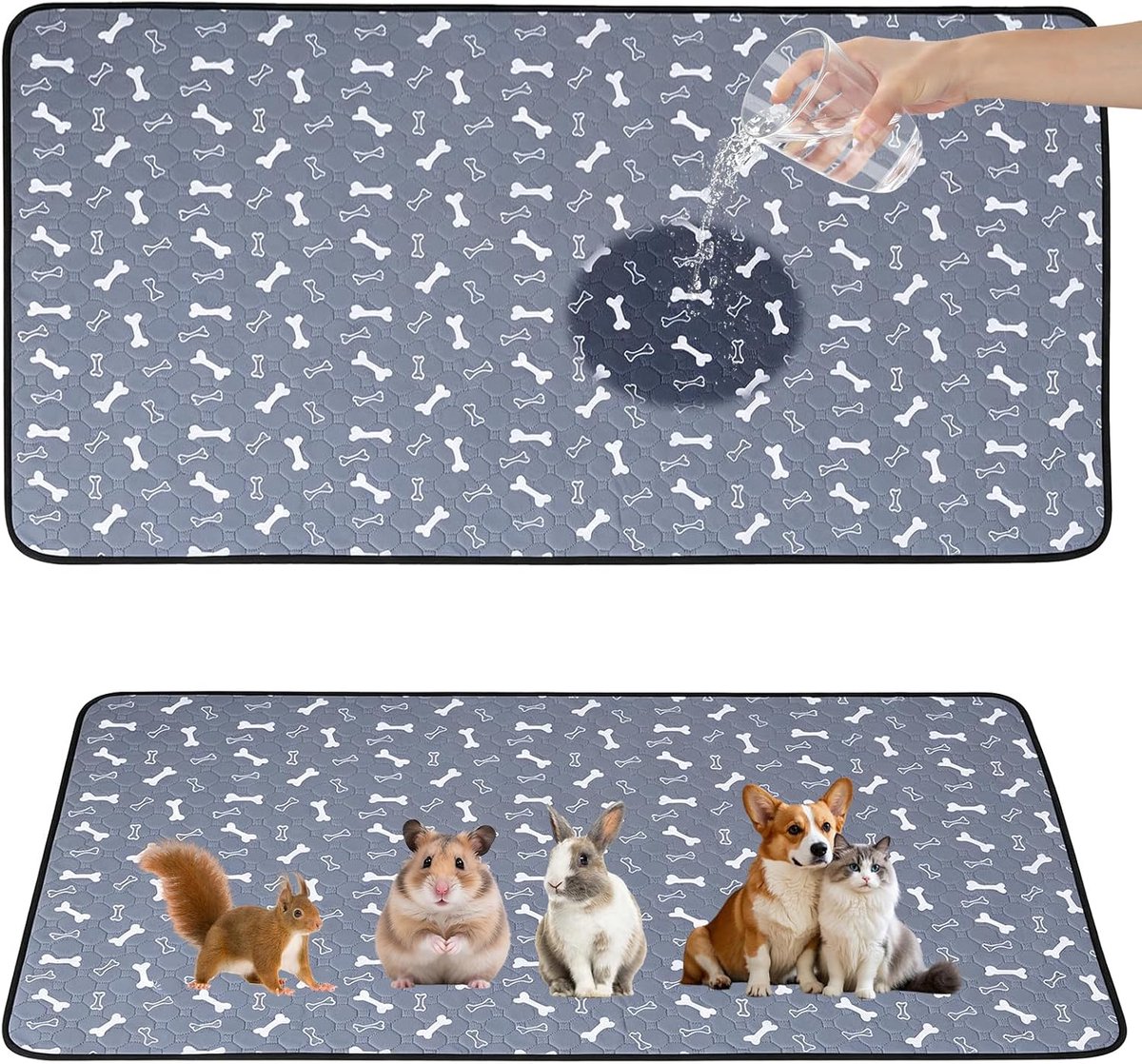 herbruikbare absorberende cavia-plaspads, luchtgedroogd plaskussen, waterdichte cavia-antislipmat voor cavia-hamster konijnen beddengoed (grijs, 120 x 60 cm)