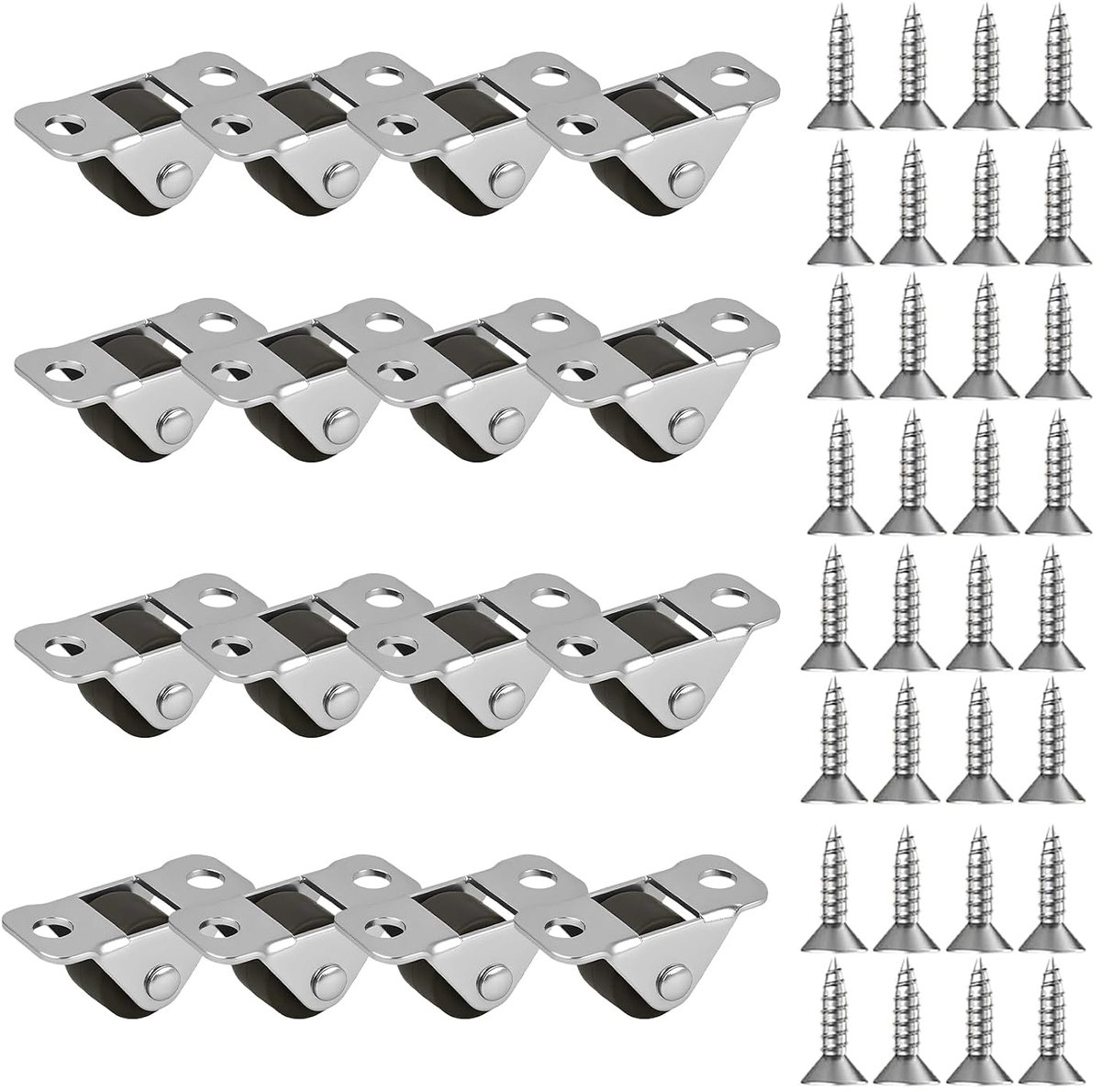 16 stuks meubelwielen, klein, 12 mm, kleine rollen voor meubels, mini, stille bokwielen met stalen bovenplaat, zware wielen plat, zwenkwielen, klein, voor kleine apparaten, meubels, kasten
