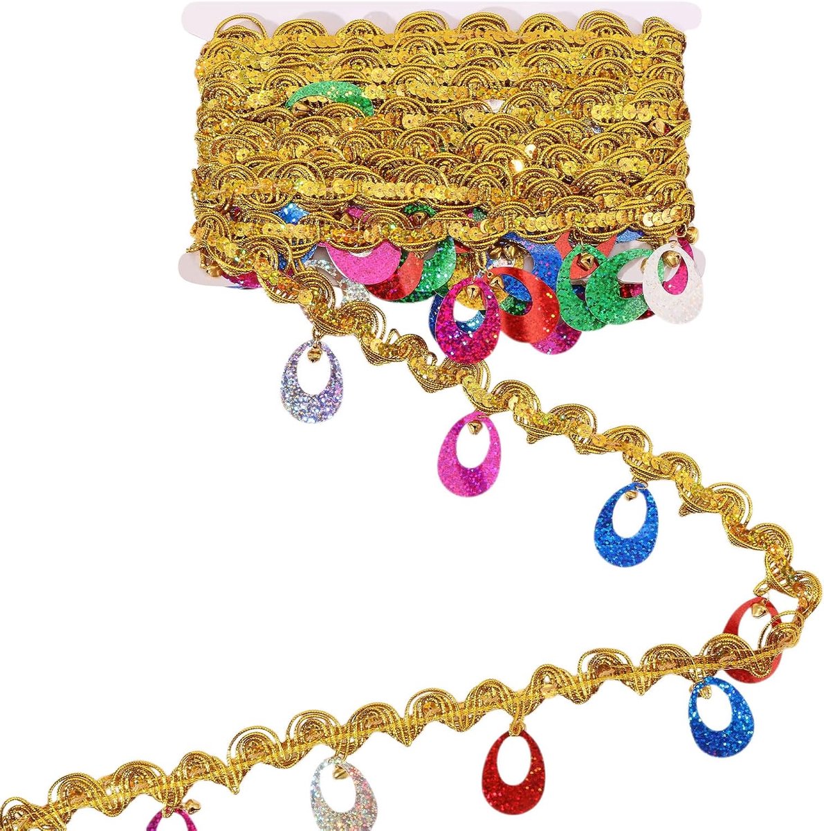 10 Yards Kleurrijke Teardrop Pailletten Kant Kwastje Franje Trim 6,56 cm Breedte Gouden Franje Kant Lint Dans Jurk Riem Ketting voor Diy Kleding Lint Podium Prestaties Jurk Naaien Suits