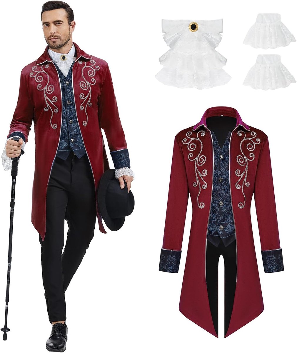 Steampunk-jas voor heren, middeleeuws gothic fluwelen borduurwerk staartjas, Victoriaanse geklede uniform voor steampunk-thema en dansfeest, Halloween