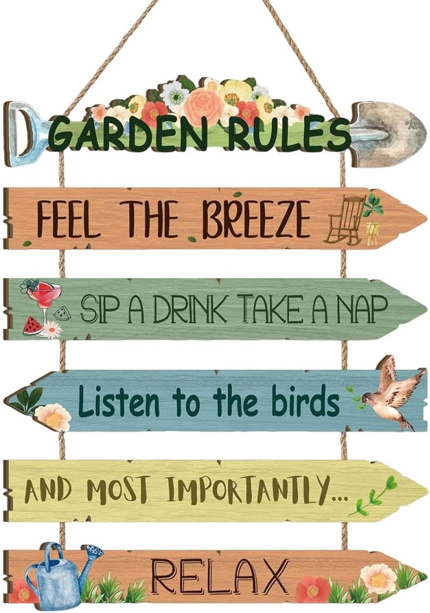 Rules houten muurbord, bloemenvogels met ontspannend, uniek cadeau voor tuinders, tuincadeaus voor plantenliefhebbers, housewarming nieuw huisgeschenken
