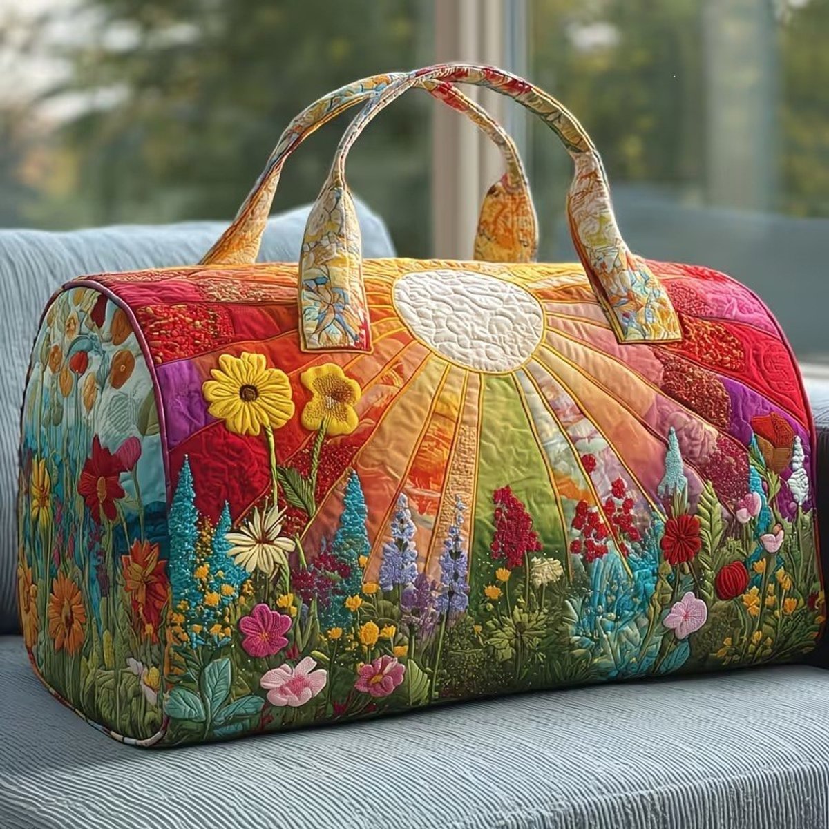 Textielen tas, retro bloemenprint in 3D-stijl, boho-stijl voor reizen en sport, meerkleurig, groot (18 x 9 x 9 inch)，139 modellen