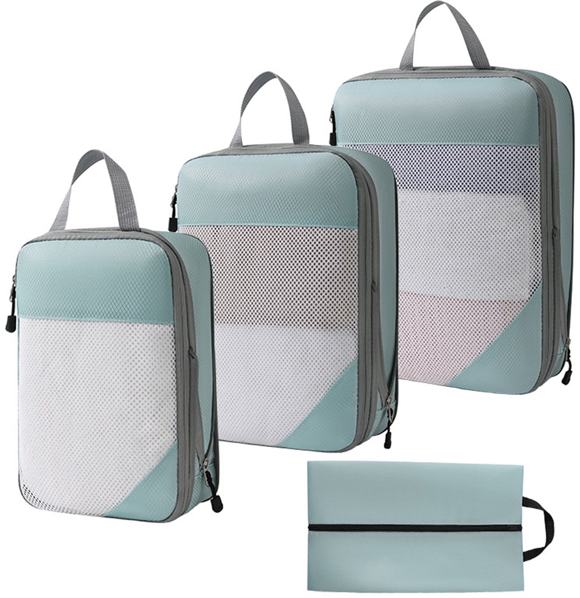 MODENUIT Bagage Organizer – Compressie Set 4-Delig – 38 x 27 x 3 cm – Oxford Stof – Zwart – Voor Kofferindeling