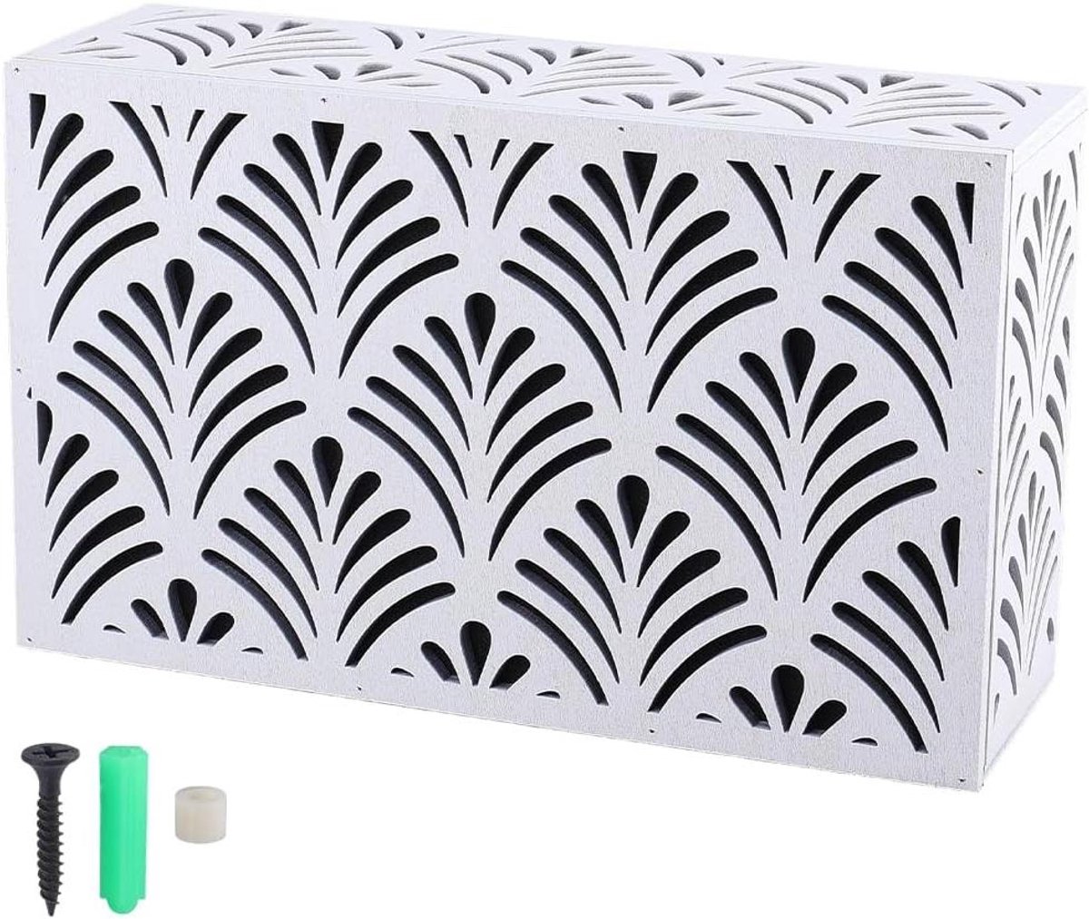 Deurbel Cover Box - Witte Houten Omhulsel - Entree Decoratie - Abstract Waaiervormig Patroon