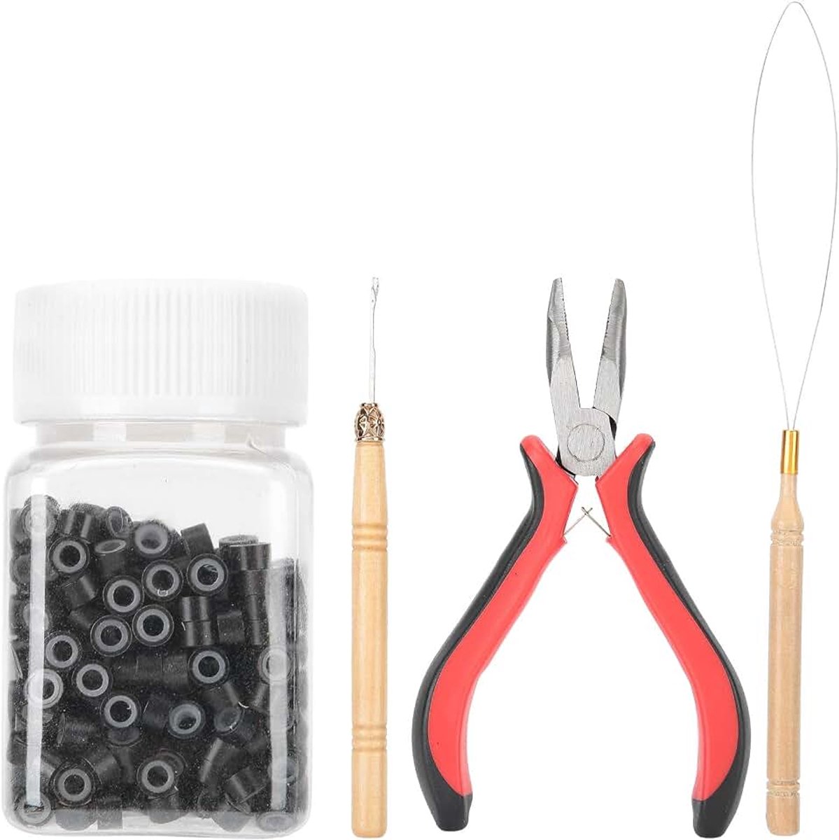 500 stks Siliconen Haarverlenging Ring + Gebogen Tang + Haak Naald + Trekken Naald Haarverlenging Tool Kit