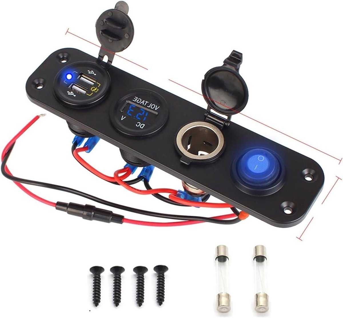 Schakelpaneel 8 Knoppen - Paneel met Schakelaars - Voertuig Elektronica - Geïntegreerde Voltmeter - 23 x 12 x 11 cm