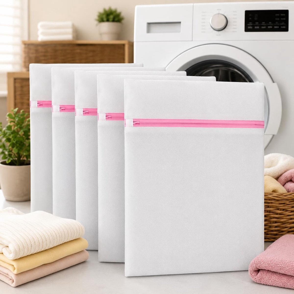KZQ Wasnetten voor delicate kleding 5 stuks 30x40 cm met ritssluiting, herbruikbare waszakken voor fijne was, beschermt stoffen tegen slijtage en klitten, geschikt voor wasmachine en handwas