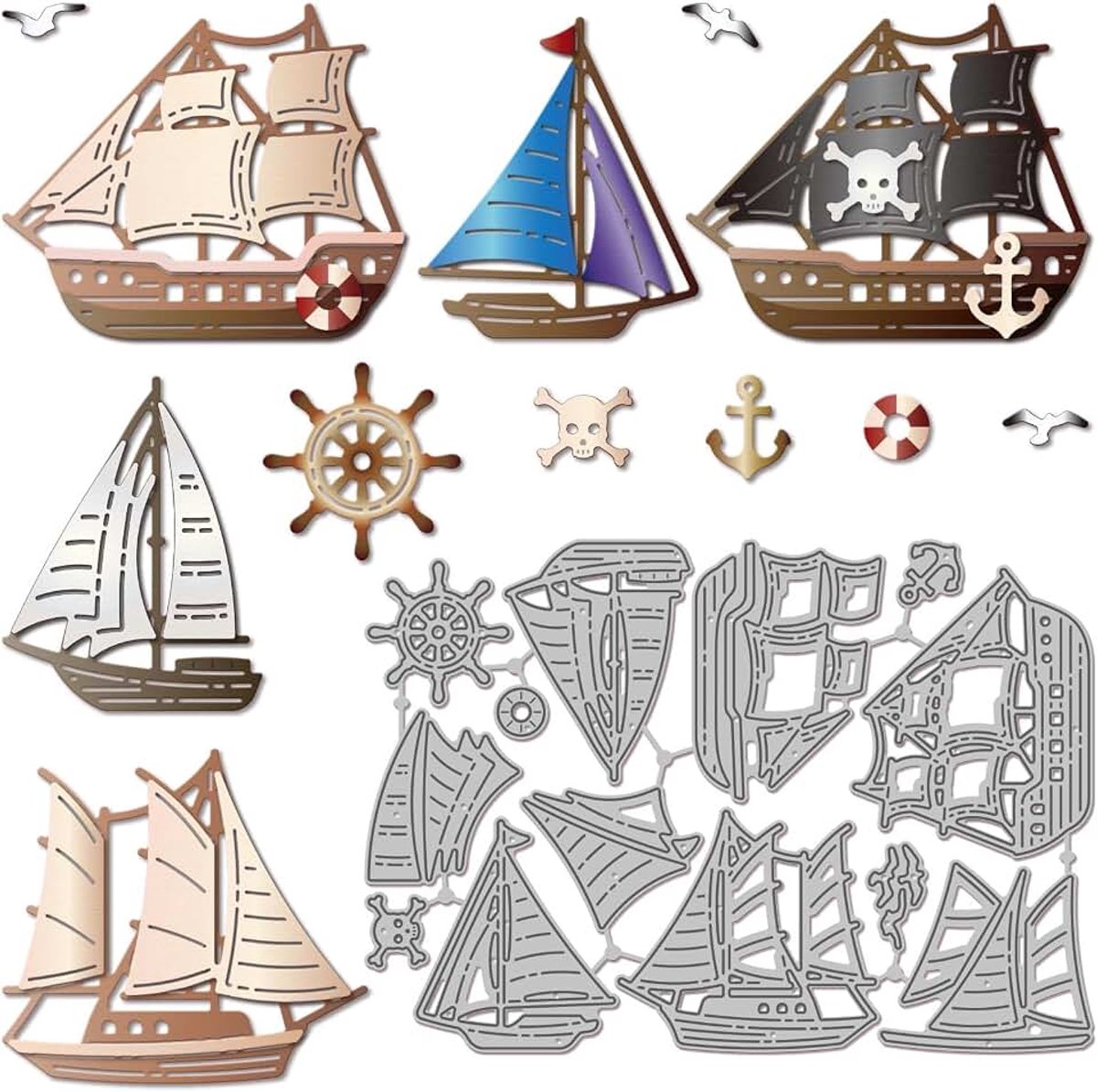 Zomerse Zeilboot Stansvormen voor Kaarten Maken Anker Metalen Snijvormen Meeuwenroer Stansvormen Sjablonen Voor Scrapbooking Journaling Embossing Papier Knutselen En Decoratie