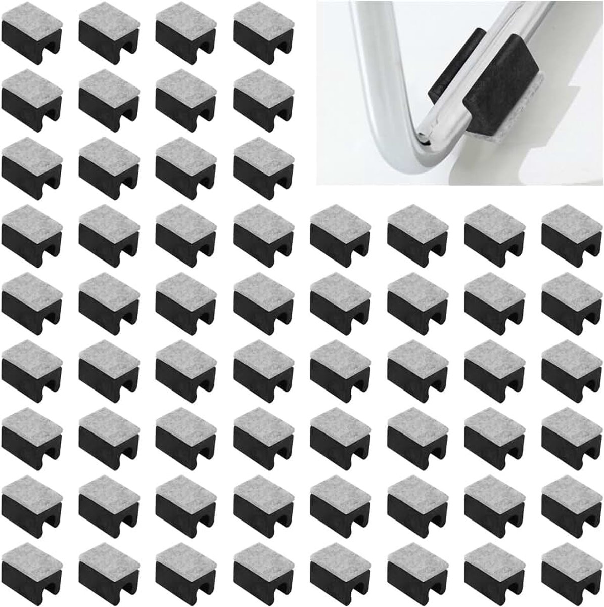 Stoelkussens, 60 stuks kunststof stoelpootbeschermers met vilten pads, U-vormige meubelpootbeschermers geschikt voor diameter 9-10 mm buispoten (zwart)