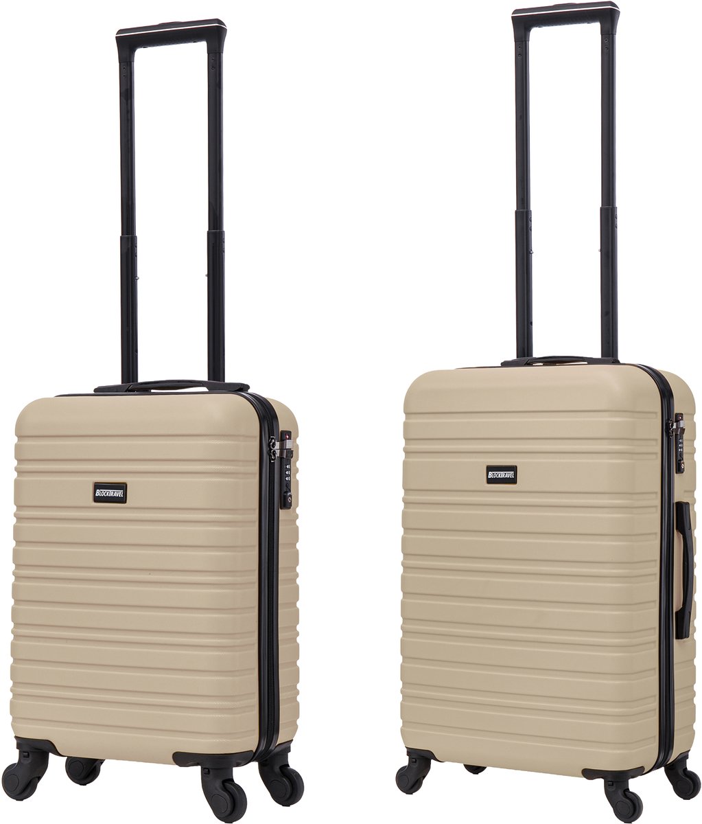 BlockTravel Kofferset 2 Delig - Handbagage Koffer en Reiskoffer met Wielen - Reiskoffer Handbagage Trolley - 29 en 39 Liter - ABS - Afneembare Wielen 360° - TSA Slot - Champagne