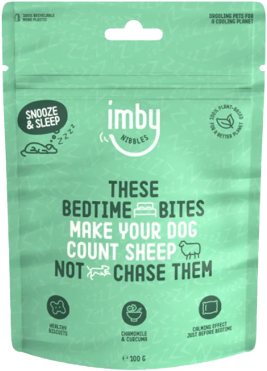 Imby plantaardige hondensnacks  - Snooze & Sleep - Vegan hondenkoekjes - Met kamille & kurkuma - CO2-neutraal - 100g