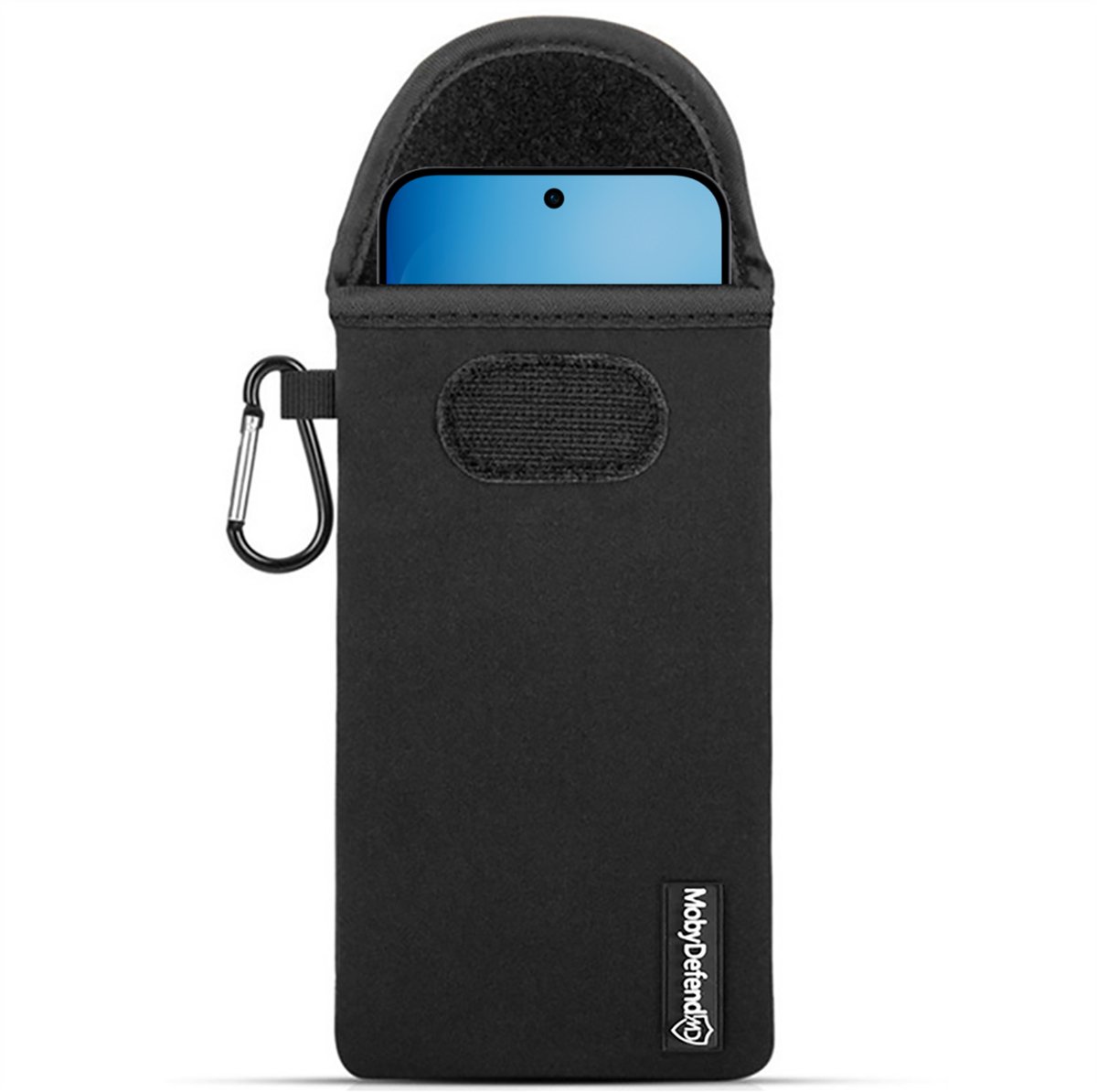 MobyDefend Hoesje - Geschikt voor Oppo Reno16 F/FS - Neopreen Pouch Met Karabijnhaak - Insteek - Riemlus - Zwart