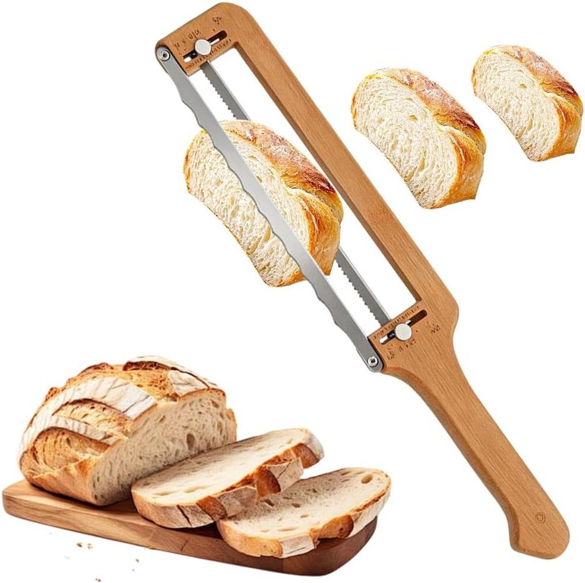 Broodsnijder Inklapbaar - Bakmes Zuurdesem - Gelijkmatig Brood Snijden - Verstelbare Dikte - 41 cm Lengte - Walnoothout