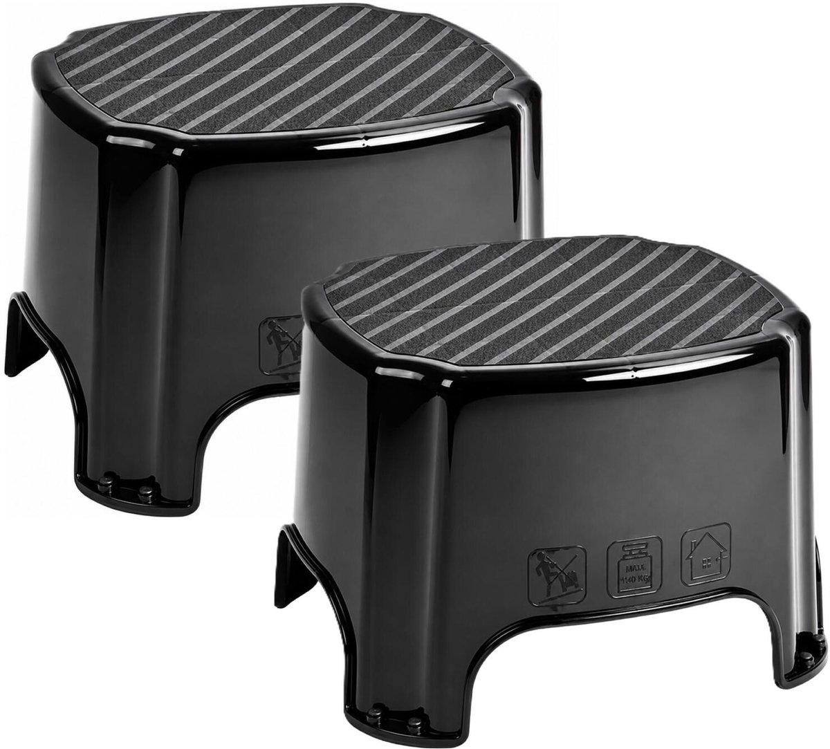 Plasticforte Solutions Opstapje - 2x - verhoog krukje - 1 trede - zwart - kunststof - 35 x 33 x 25 cm - tot 150 kg - caravan opstapje - trapje