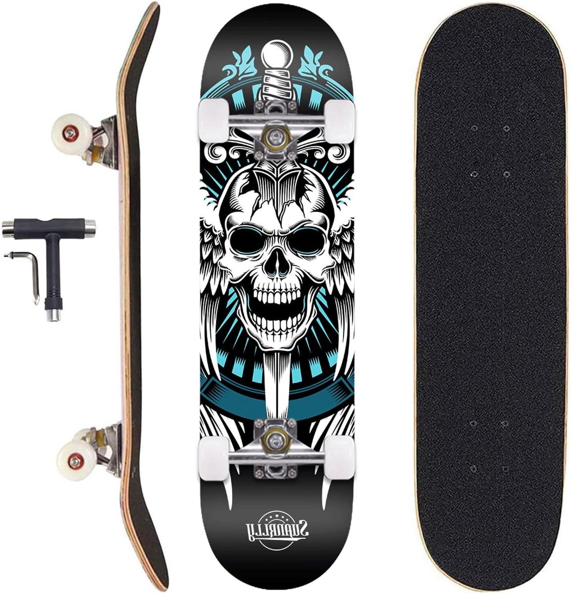 Skateboard voor Trucs Beginners Skateboard Stunts Oefenen Dubbele Kicktail 78 cm Koning Schedel