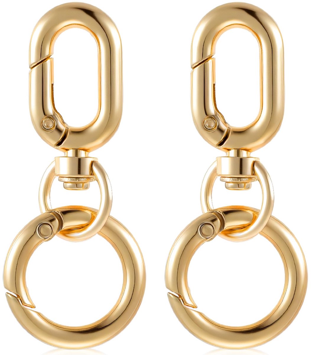 Draaibare karabijnhaken sleutelhangers - goudkleurig met O-ring - afneembaar en metalen - ideaal voor handtassen - SnelShoppen