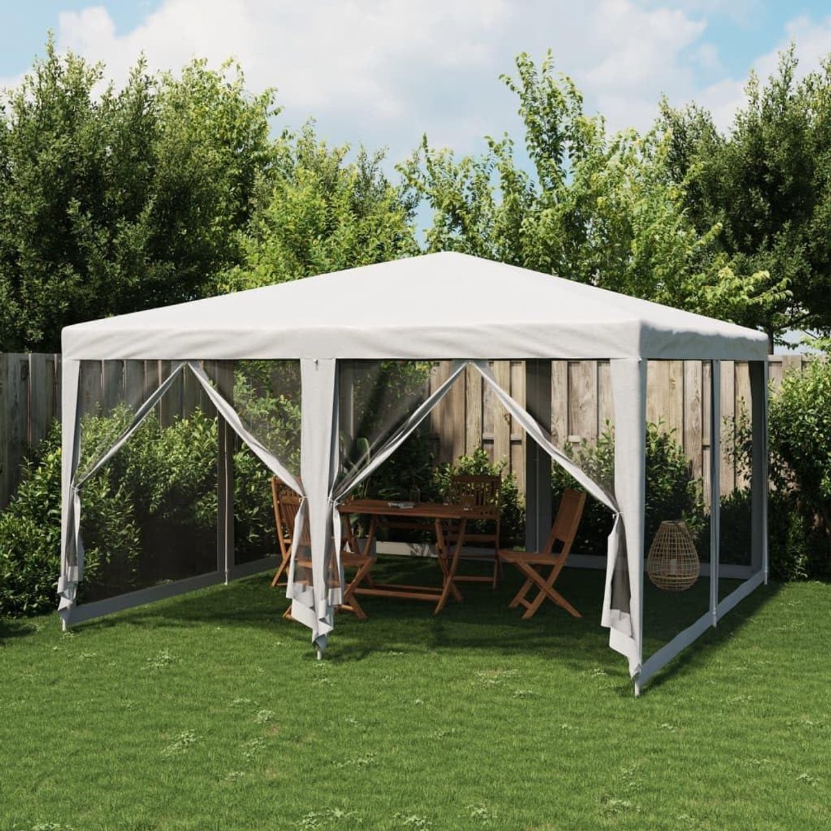 Feesttent - Partytent Gazebo - Buitenfeest Organiseren - Met 8 Mesh Panelen - 4 x 4 Meter - Wit