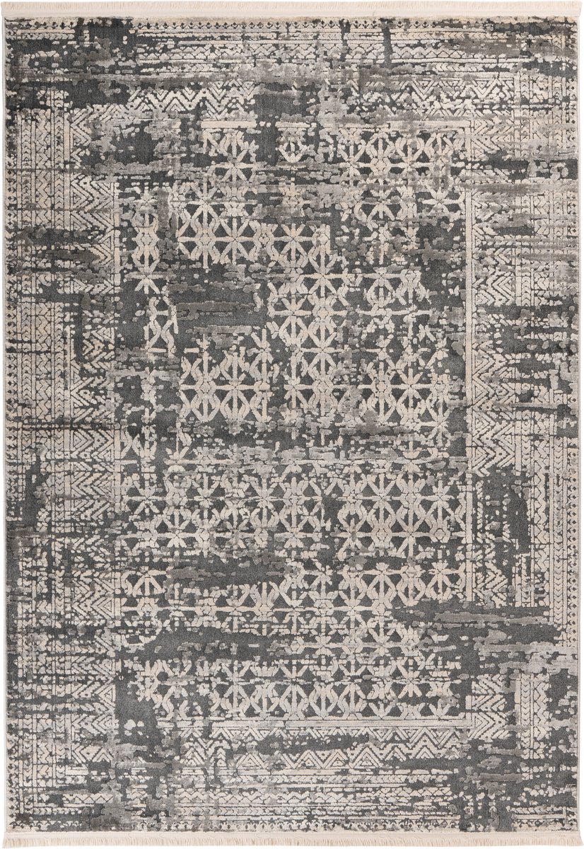 Padiro laagpolig vloerkleed 80 x 150 cm - grijs - vintage - geschikt voor vloerverwarming - van polypropyleen