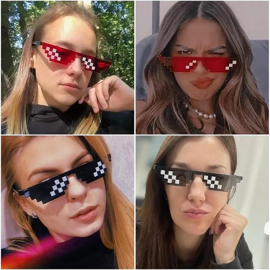 Set van 10 Kinderzonnebrillen Pixelbril Feestaccessoire Mozaïek Glazen van Merkloos — afbeelding 4