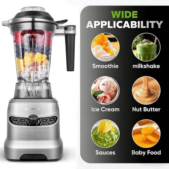 Krachtige Blender - Keukenmixer Staande - Smoothies Maken - 8 Snelheden 4 Programma's - 185 Liter Capaciteit - Grijs — afbeelding 4