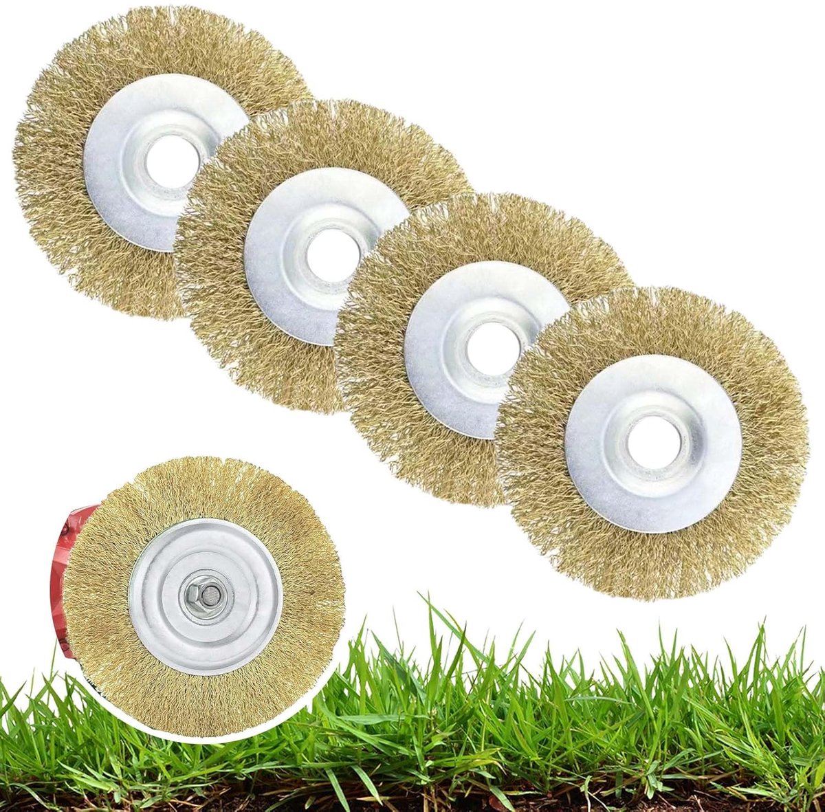 Set van 4 ronde borstels, 11,5 cm, messing borstel voor boor, draadborstel, ronde borstel, stalen borstelborstel, borstel voor metalen verbindingen