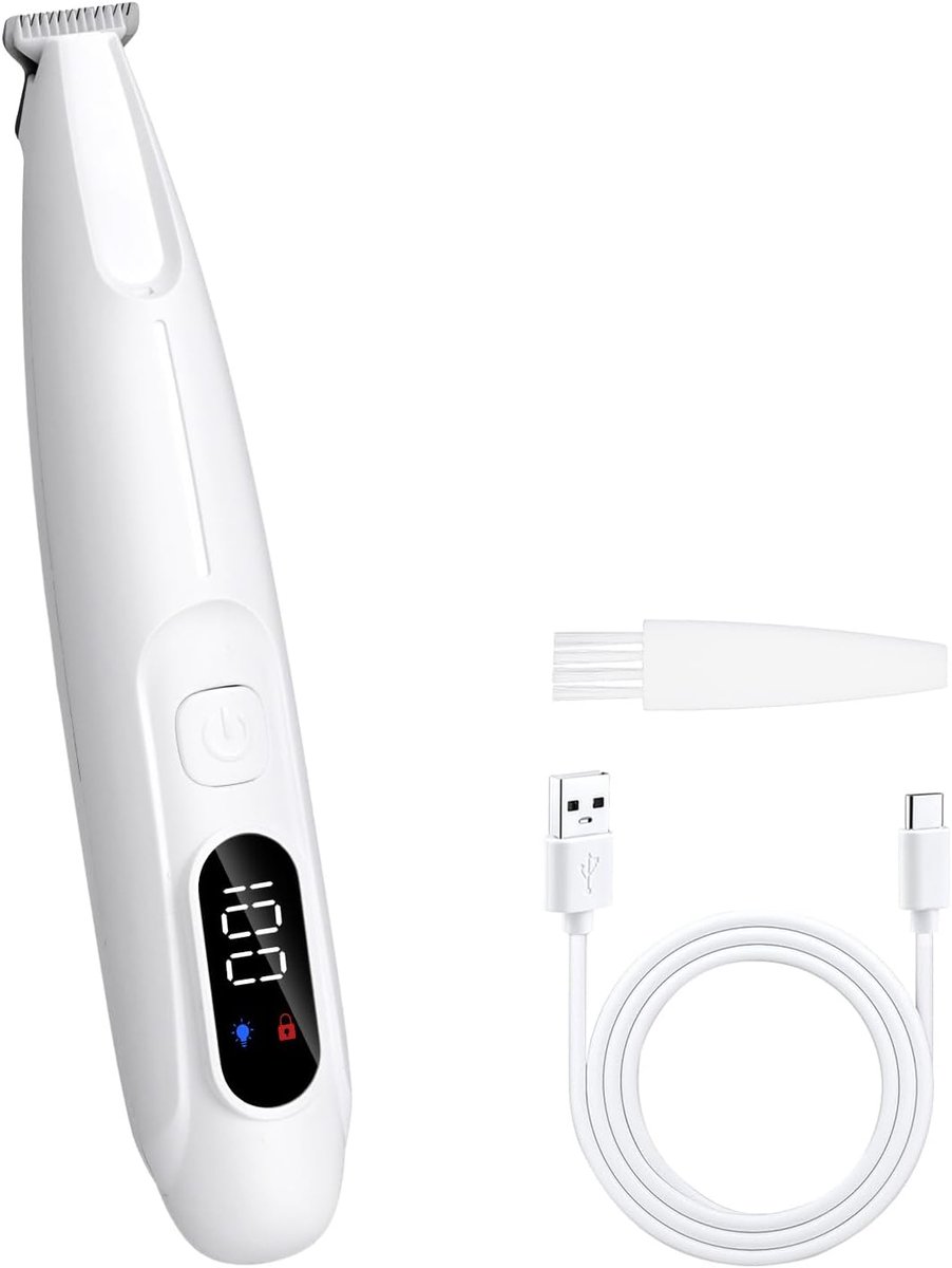 Elektrische Tondeuse voor Honden en Katten met UV & LED-licht - Stille Krallentrimmer & Potenwasser - Draadloos met LCD-display & Kinderslot - Wit