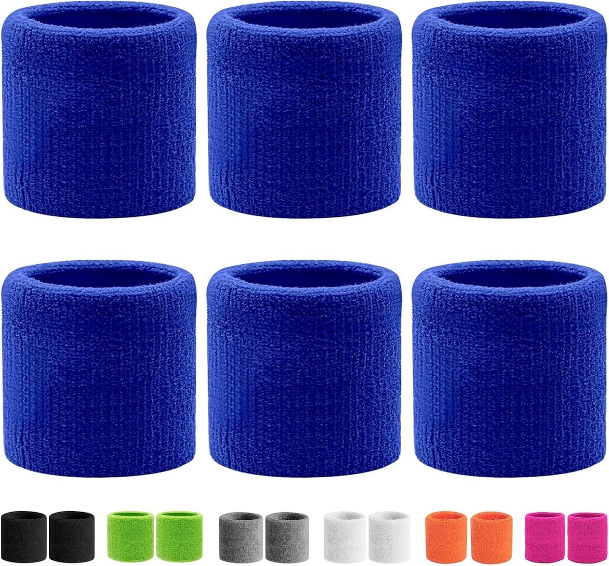 Set van 6 zweetbanden voor pols, voor jongens en meisjes, katoen, voor voetbal, basketbal en tennis