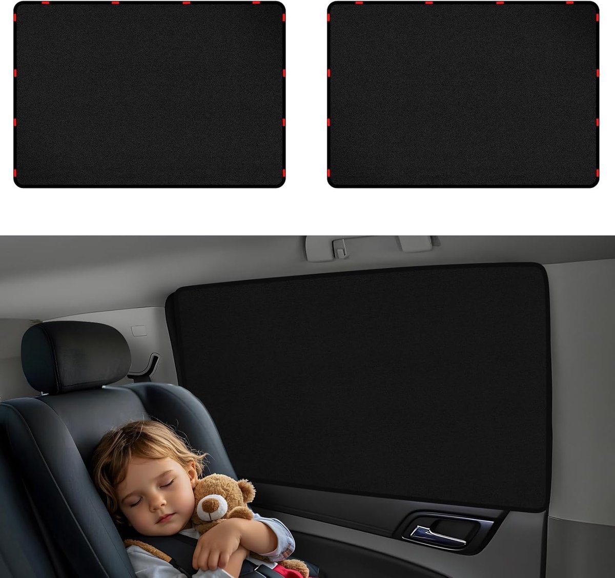 Autozonwering voor kinderen, magnetisch, met uv-bescherming, beschermt de achterbank voor kinderen, biedt privacy, 2 stuks, 80 x 50 cm | Voor achterruiten, kinderen, uv-bescherming, hittebescherming, eenvoudige montage, gemakkelijk op te bergen