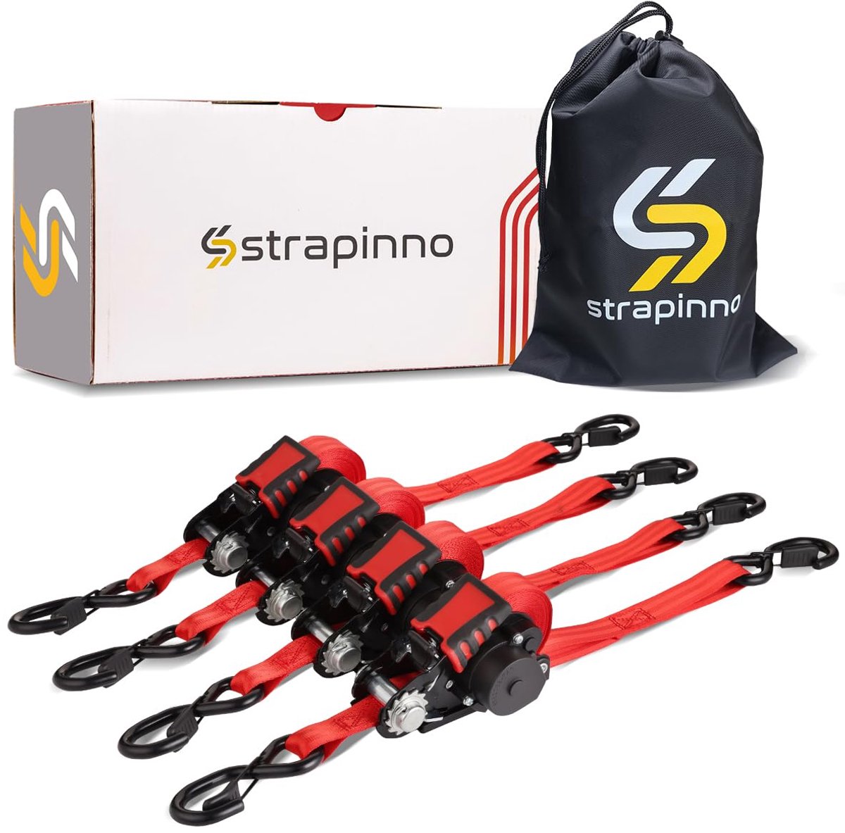 SnelShoppen - Intrekbare Ratelriemen 1" x 12ft - Heavy Duty Tie Downs met 1800 lbs Breeksterkte, Automatisch Oprolbaar met S-haken en Veiligheidsclip