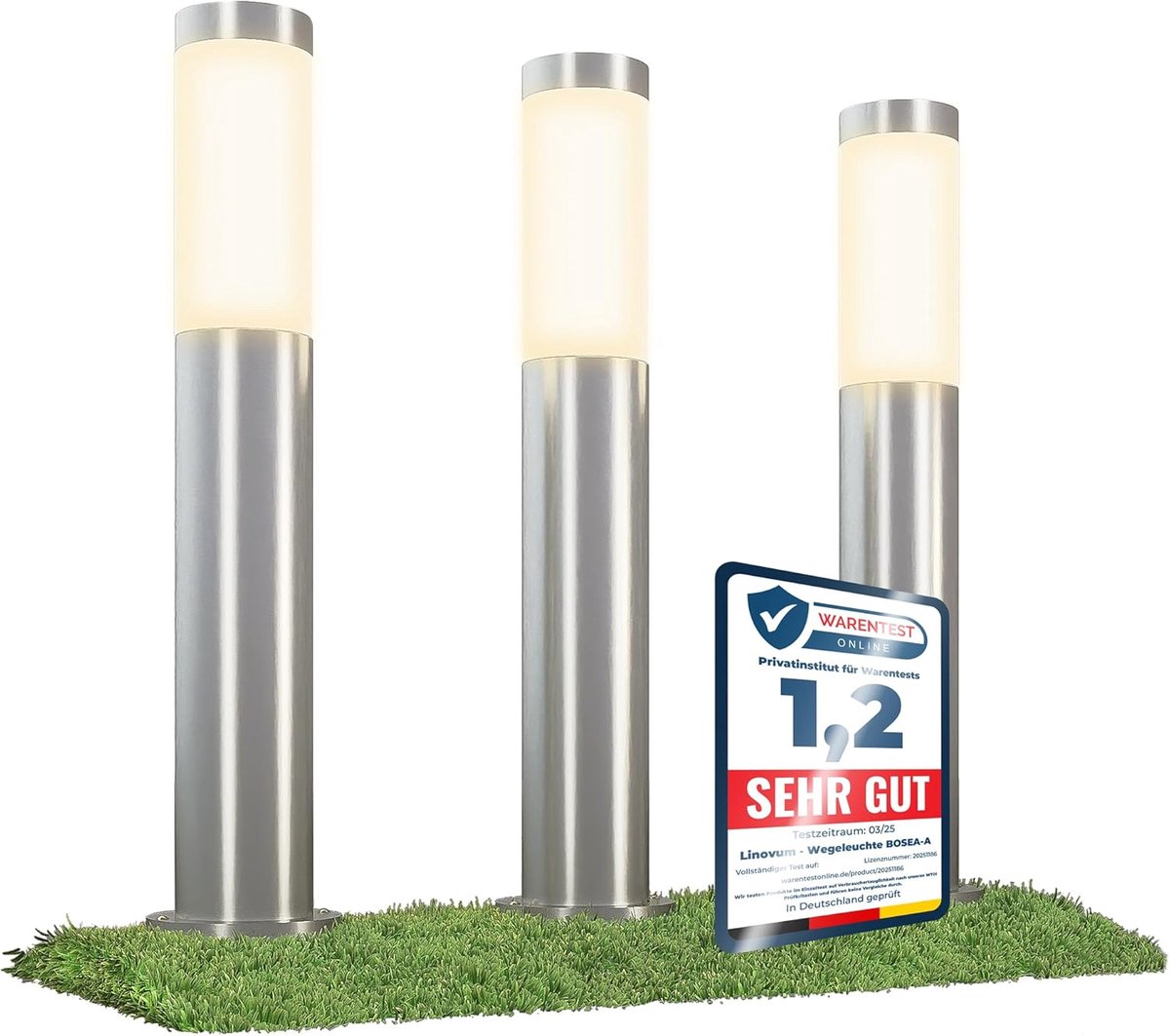 SnelShoppen - BOSEA-A padverlichting voor buiten met E27-fitting, roestvrij staal, IP44, 3x tuinverlichting, 50 cm hoog, ideaal voor tuin, terras en o