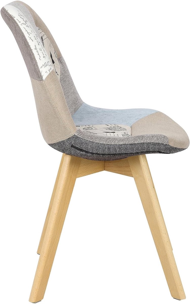 SureDeal® - Set - Eetkamerstoel Design Stoel - Linnen - Patchwork - 48x42x82 cm