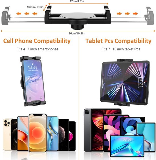 Auto Stoel Rail Tablet Houder, Vrachtwagen Tablethouder - Car Seat Rail Tablet Holder mit Zwanenhals Metalen Arm, voor iPad Pro Air Mini, iPhone, Galaxy Tab, Lenovo, Telefoon, 4-13" — afbeelding 5