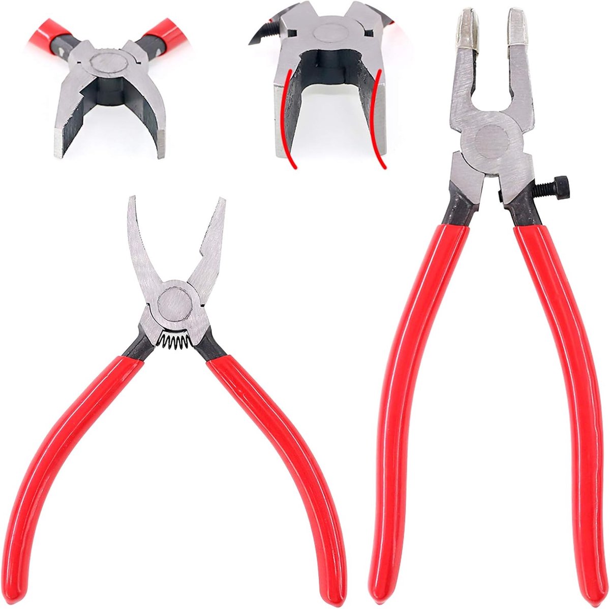 2 Stuks Heavy Duty Breaker Grozer Tang en Glas Running Kit Met Rubber Tips - Platte en Gebogen Kaken Perfect Voor Gebrandschilderd Glas Werk