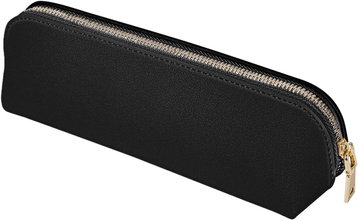 Pennenetui, PU leren pennenetui kleine pennenzak met ritssluiting, zwart, 19x5.5x7 cm, mode